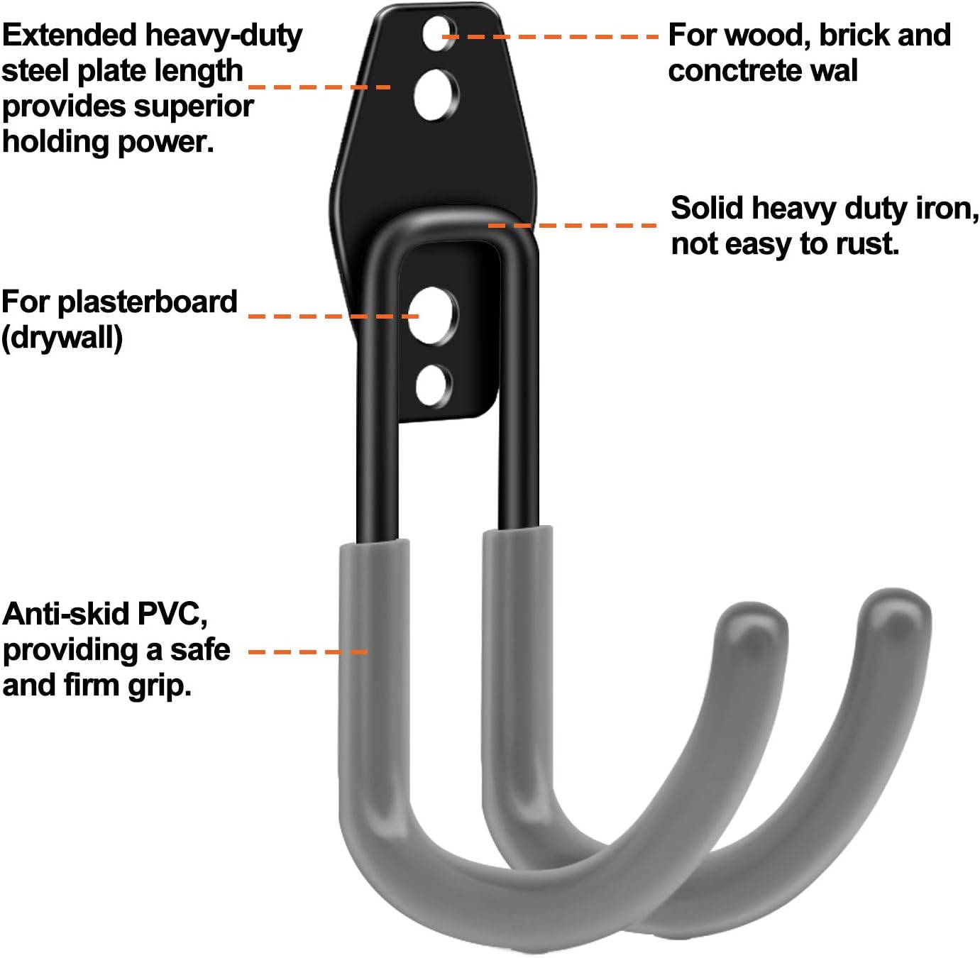 Garage Hooks, Inteli-topia Steel Garage Storage Hooks Utility Double Heavy Duty for Organizing Power Tools, Ladders, Bikes, Bulk Items, Pack of 10 - - 