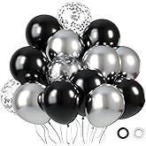 KBZVNAF Black and Silver Latex Balloons - 60 Pack 12 inch Black Metallic Silver Confetti Party Balloons for Birthday, Baby Shower, Wedding, Bridal Shower, Graduation Party Decorations