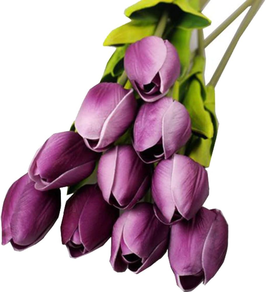 Mumustar 10PCs Artificial Tulip Flower Latex Real Touch Bridal Wedding Bouquet Home Decor (Purple)
