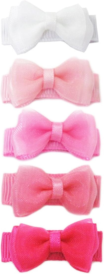 Baby Wisp 5 Tiny Bows Satin Organza Ribbon Hair Bows Infant Toddler - Classic Colors, Pink Bows Gift Set for Babies Fine Hair Set