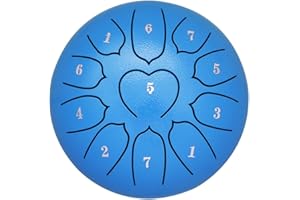 Yasisid Steel Tongue Drum 6 Inche 11 Note Steel Drums Instruments Percussion Instrument,with Soft Bag,Music Book,2 Mallets,for Meditation or Yoga (Blue)