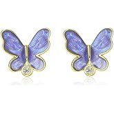 Butterfly Earrings for Women: Valentine's Day Gifts 925 Sterling Silver 12 Months Birthstone Stud Earrings Jewelry Gifts for Her Daughter Granddaughter Girlfriend Birthday Anniversary