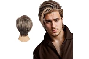 Swiking Men Wig Short Blonde Brown Layered Natural Synthetic Hair Full Wigs for Male Guy Daily Party Wear (Brown Blonde)