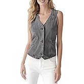 Sinrella Women's Denim Sleeveless Casual Vest for women, Jean Vest Top, Light Wash, V Neck, Button Front with Dual Pockets