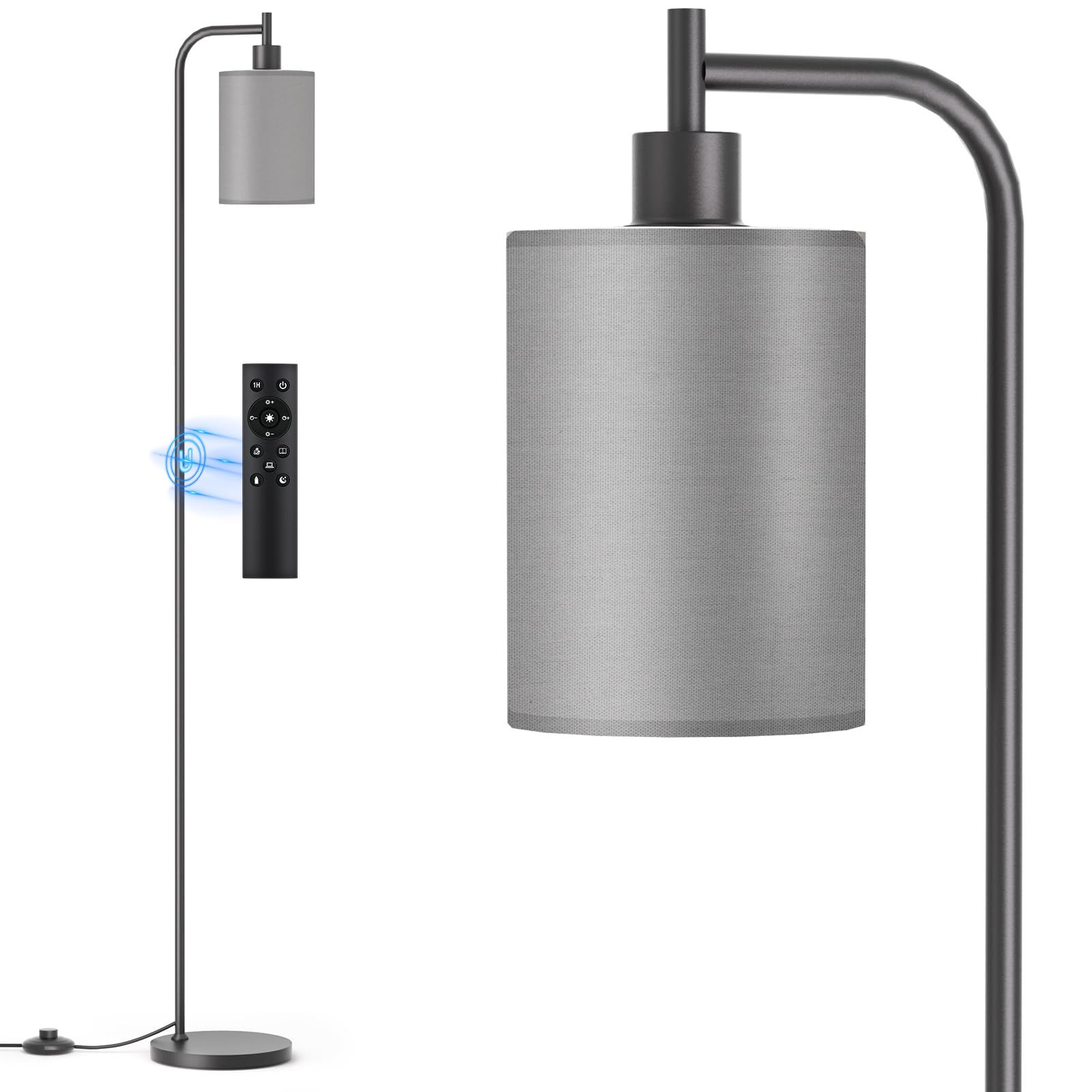 Photo 1 of SIBRILLE Floor Lamp with Linen Shade, Dimmable Tall Standing Lamp with Remote Control & 3 Color Temperatures, Modern Floor Lamps for Living Room Bedroom Office Corner, 9W LED Bulb Included