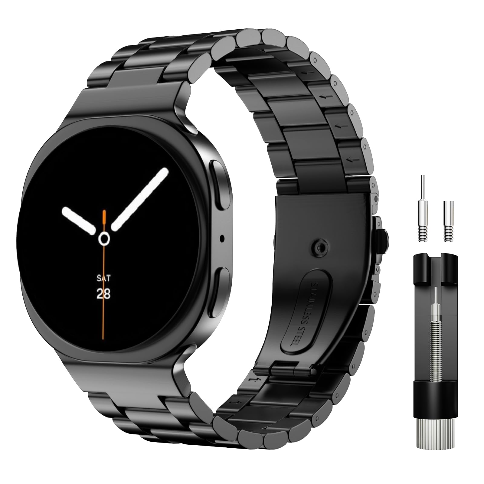 Astorgos Metal Band Compatible with Samsung Galaxy Watch 8 40mm/44mm/Classic 46mm, Galaxy Watch 8 Band, No Gap Business Stainless Steel Strap for Men Women, Black