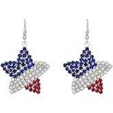 ROSTIVO American Flag Star Drop Earrings for Women, Rhinestone Patriotic Dangle Jewelry for 4th of July, Election &amp; Military Events