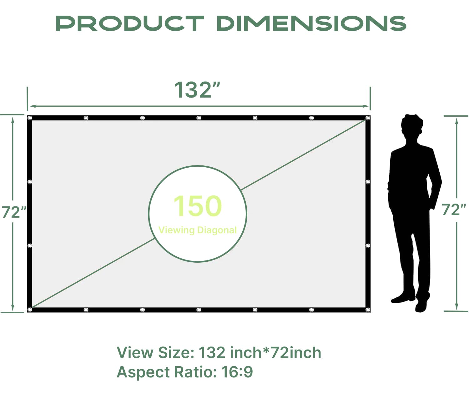 AAJK Outdoor Projector Screen 150 inch, Washable Projector Screen 16:9 Foldable Anti-Crease Portable Projector Movies Screen for Home Theater Outdoor Indoor Support Double Sided Projection