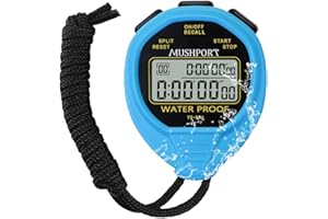 MUSHPORT Waterproof Stopwatch Timer 30 Laps/Splits Recall Memory, Silent Stopwatch Simple Operation Only Stopwatch with ON/Off, Digital Swimming Stop Watch for Sports Running Coaches PE-Teacher