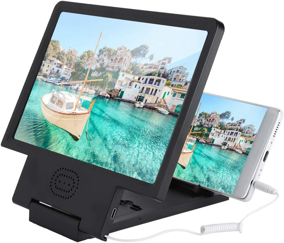 Wendry ASHATA Mobile Phone Screen Magnifier,Universal HD Video Magnifier Bracket Smart Screen Amplifier With Speaker,Desktop Enlarge Screen Protect Eyes with Practical Phone Bracket(Black)