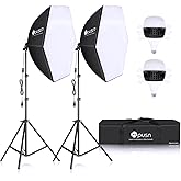 HPUSN Softbox Lighting Kit 2x76x76cm Professional Continuous Studio Photography Photo Studio Equipment with 2pcs E27 Socket 85W 6500K LED Bulbs for Portrait and Product Shooting