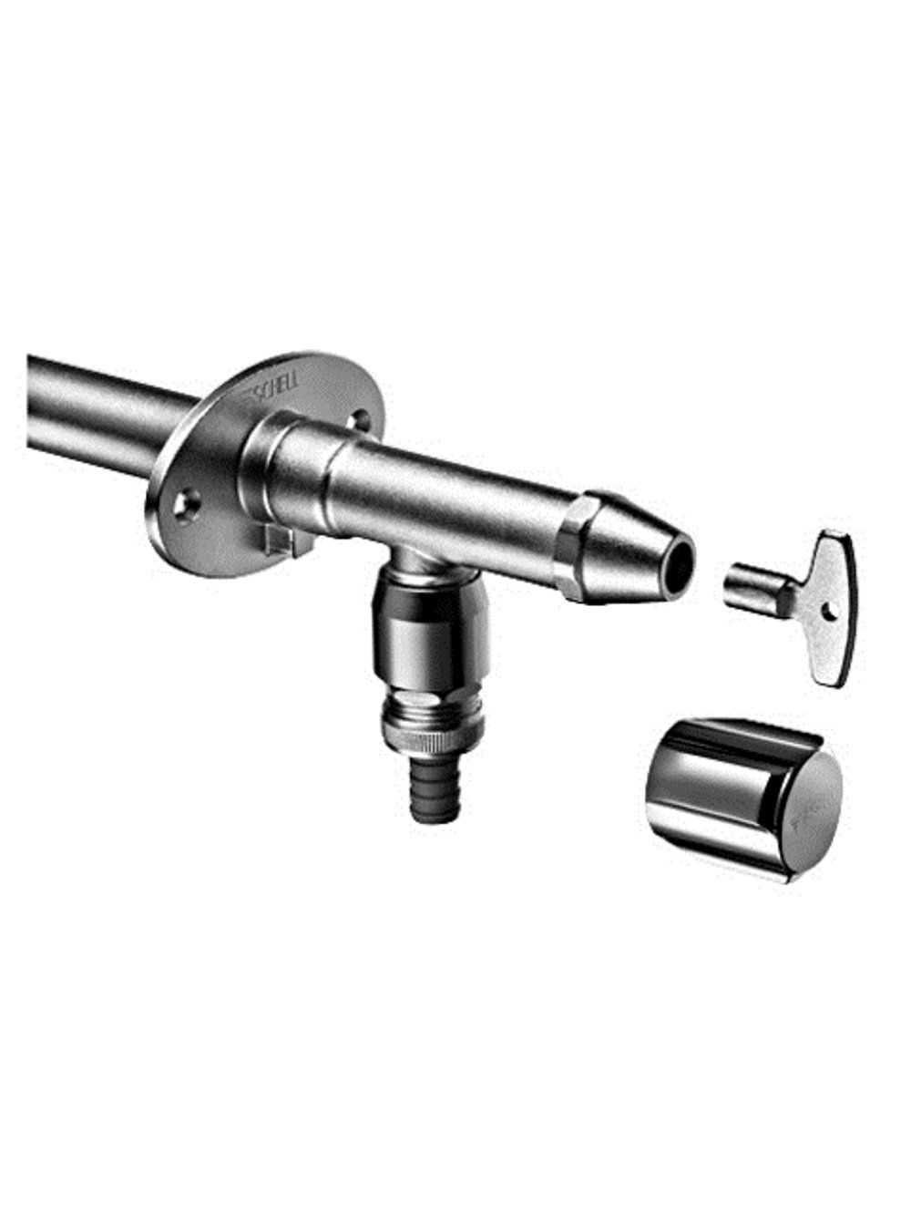 Schell Outdoor Wall Valve Set, Polar II, Frost-Proof with Pipe Diffuser, matt Chrome, 039960399