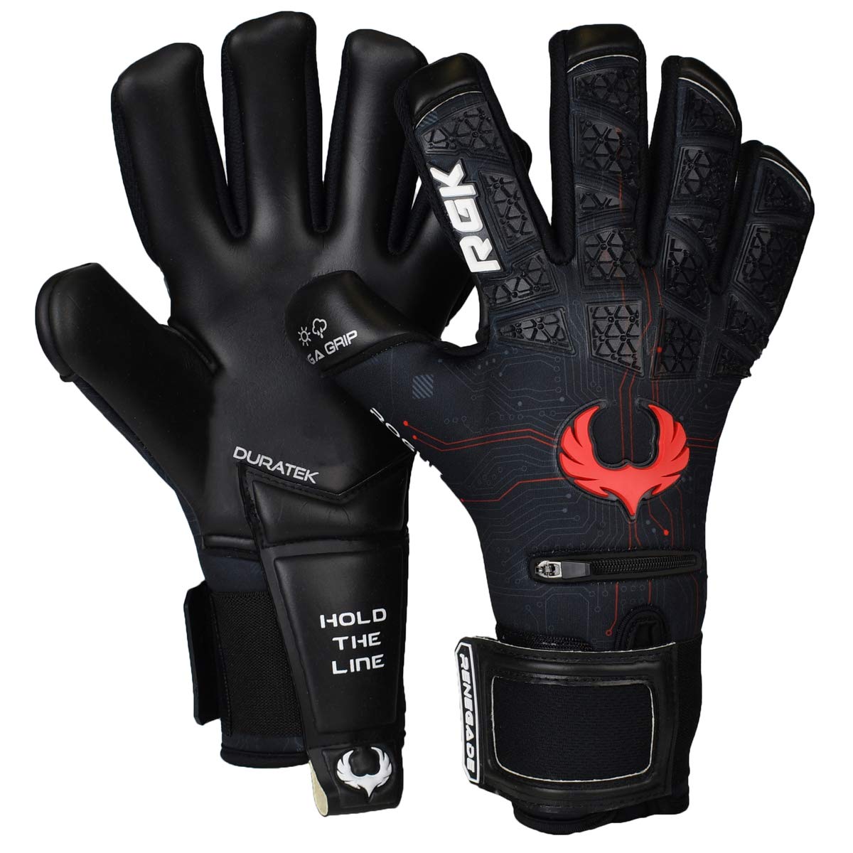 Renegade GK Limited Edition Rogue Quantum Goalie Gloves with Pro-Tek Fingersaves | 4mm Giga Grip & Neoprene | Black & Red Football Goalkeeper Gloves (Size 8, Youth-Adult, Negative Cut, Level 4+)