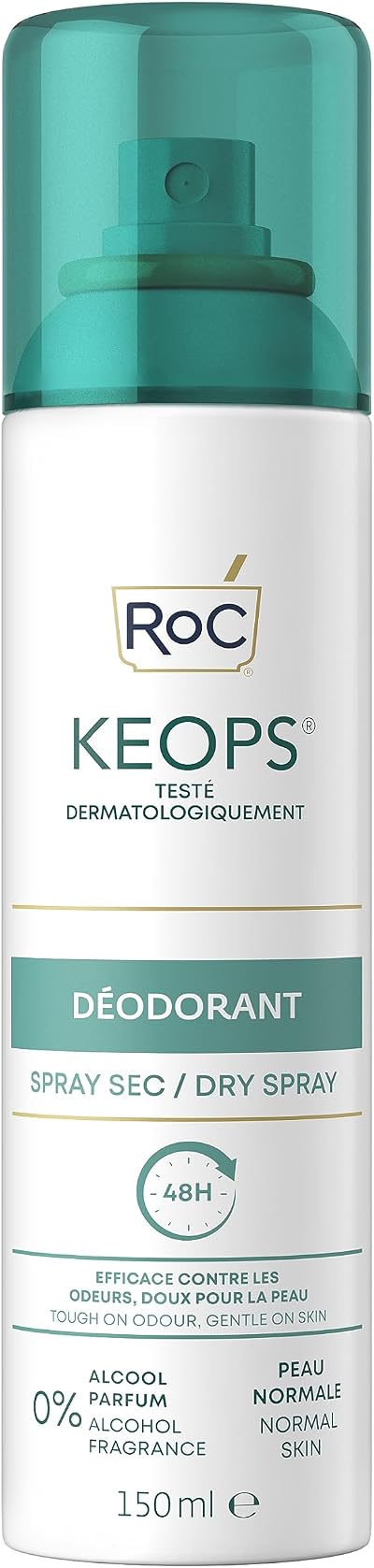 RoC KEOPS Deodorant Spray Dry 150 ml Alcohol Free Fragrance Free 48H