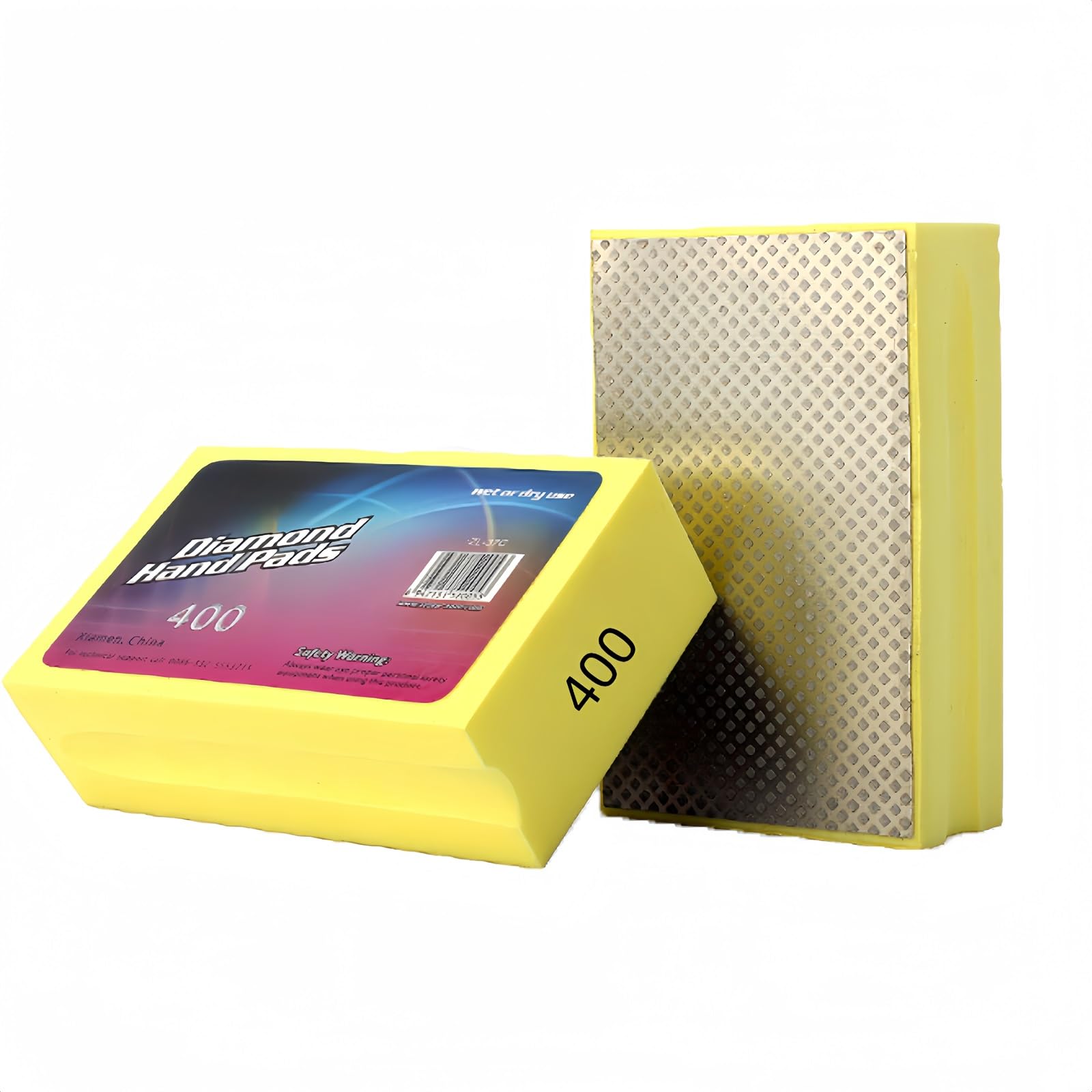 Boxonly Electroplated Diamond Sanding Blocks 400 Grits Bright Polishing Grinding Hand Pads Block for Granite Marble Glass Stone