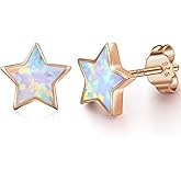 Rose Gold Star Earrings for Girls, Hypoallergenic Fire Opal Stud Earrings For Women ARSKRO S925 Sterling Sliver Little Small Tiny Cute Earring Jewelry Gifts for Sensitive Ears Toddlers Kids