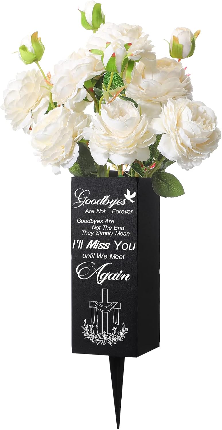 Decorative Garden Stakes - Geosar Cemetery Vases for Grave Metal Cemetery Grave Flower Vase Funeral Cemetery Vase Memorial Flower Holder with Spike Grave Markers Floral Cemetery Decorations for Grave Lawn Yard Outdoor Funeral