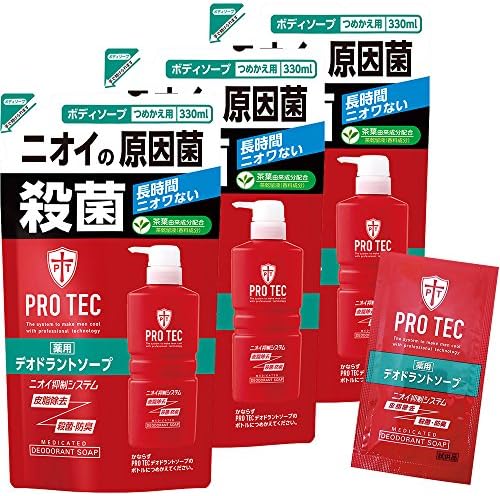 PRO TEC Deodorant Soap Refill 11.0 fl oz (330 ml) x 3 Packs + 1 Deodorant Soap Bonus