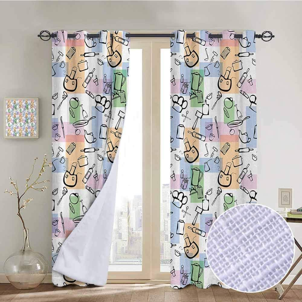 NUOMANAN Thermal Insulated Blackout Curtain Abstract,Kitchen Stuff and Colored Rectangles Cuisine Chefs Table Artistic Illustration,Multicolor,Blackout Draperies for Bedroom Living Room 52"x72"