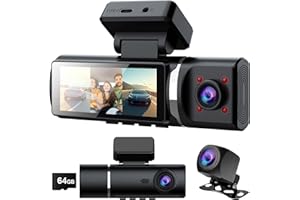 feifeaouy 3 Channel 4K Dash Cam Front and Rear and Inside – WiFi 3.2” IPS Dash Camera with Night Vision, Loop Recording, G-Sensor, Parking Mode, Cabin IR, and Free 64GB Card