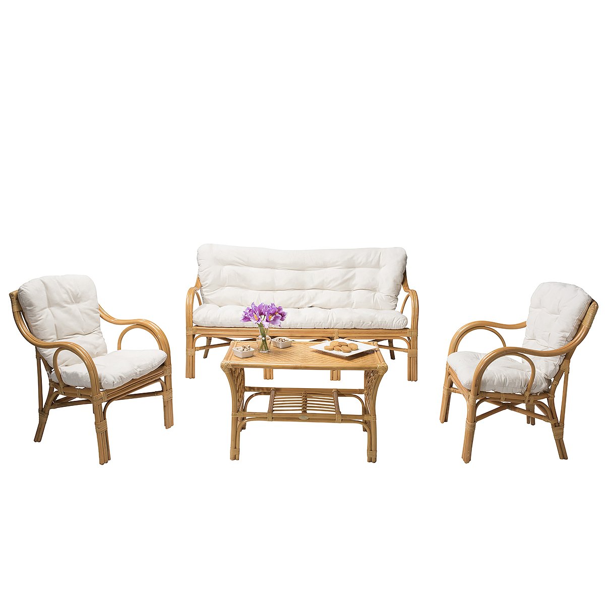Rattan-Möbel Set ELIM - inkl. Polsterauflagen - Honig/Weiß online kaufen