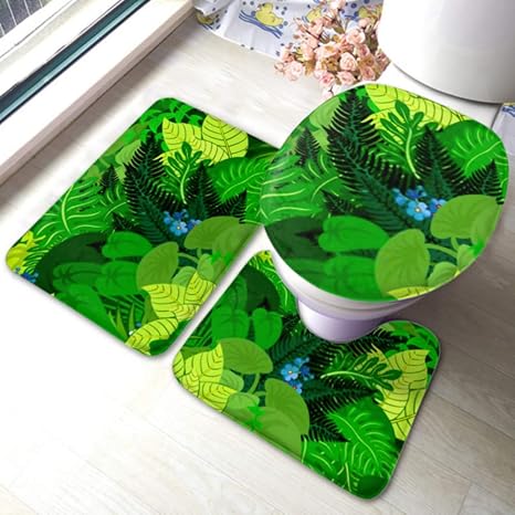 XHYYY WC-Teppich-Set Nahtloser Vektor Tropischer Regenwald Dschungel