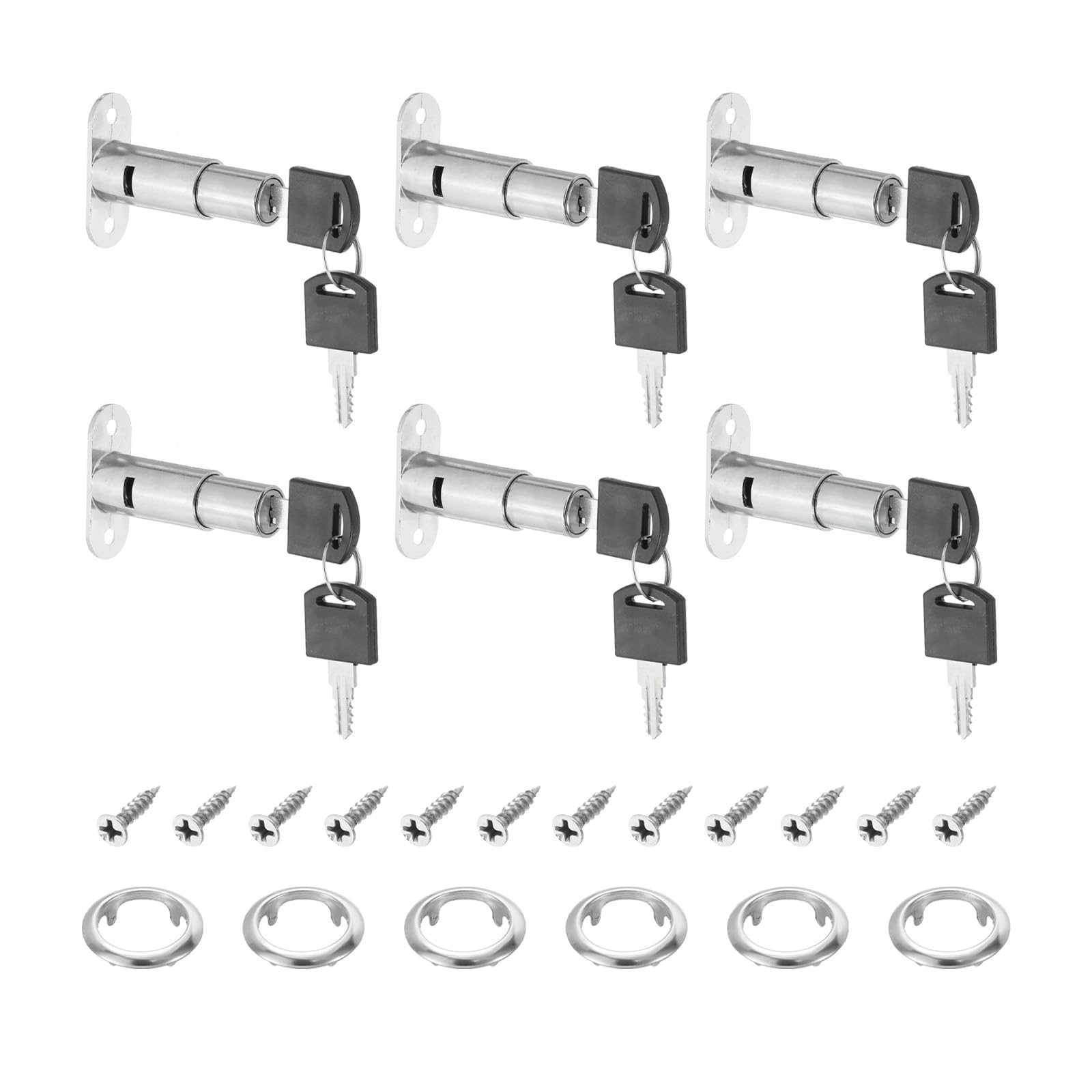 PATIKIL Push Plunger Lock, 6 Pack 32mm(1-1/4inch) Cylinder Length 3/4" Cylinder Diameter Zinc Alloy Chrome Finish Desk Drawer Lock Keyed Different for File Cabinet Wardrobe Sliding Door