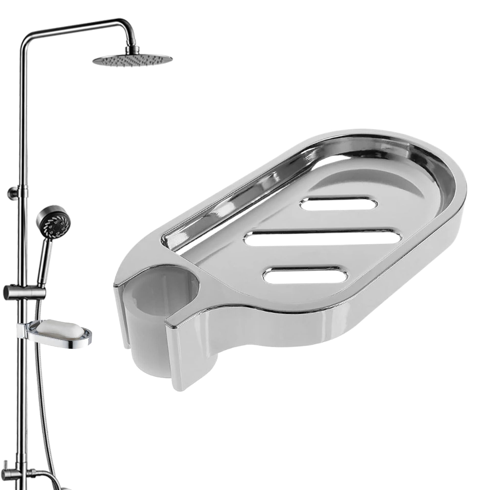 1PCS Shower Soap Holder Clip-on ABS Soap Holders for 22mm Shower Round Rail Pole (Silver)