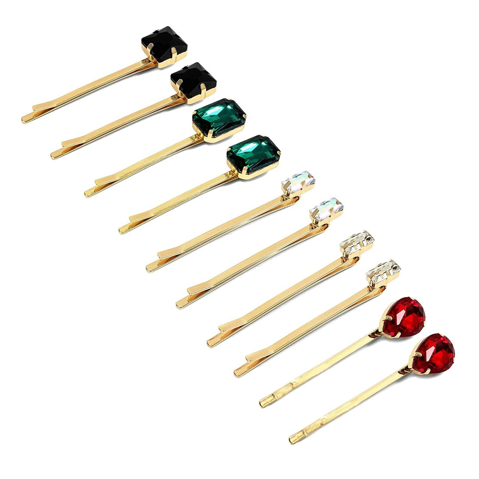 Decorative Jeweled Bobby Pins with Rhinestone Gems for Women's Hair (10 Pack)