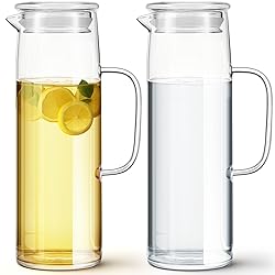 Hsei 2 Sets Glass Pitcher with Lid, 50 oz / 1500 ml