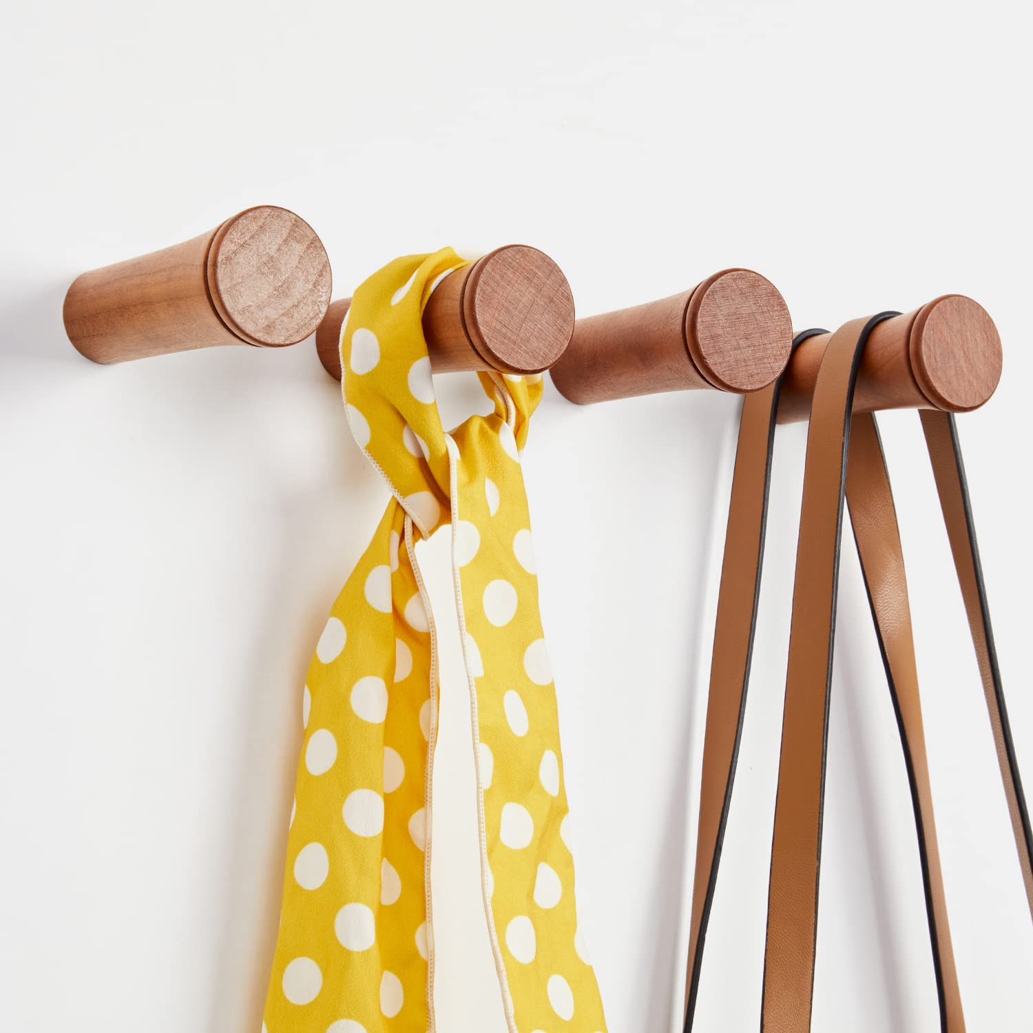 HomeDo 8Pack Wooden Coat Wall Hooks Wall Mounted,Decorative Single Organizer Hat Rack,Wood Heavy Duty Entryway Wall Hangers for Hanging Towels, Clothes, Bags (R3.5-Cherry-6cm, 8P)