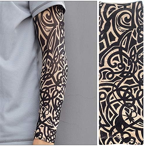 Tattoo Arm Sleeves, Sports Arm Sleeves, Arts Fake Temporary Tattoo Sleeve Seamless Hand Warmer Outdoor Sunscreen Riding Cycling Elbow Braces For Boys, Men, Women (E)
