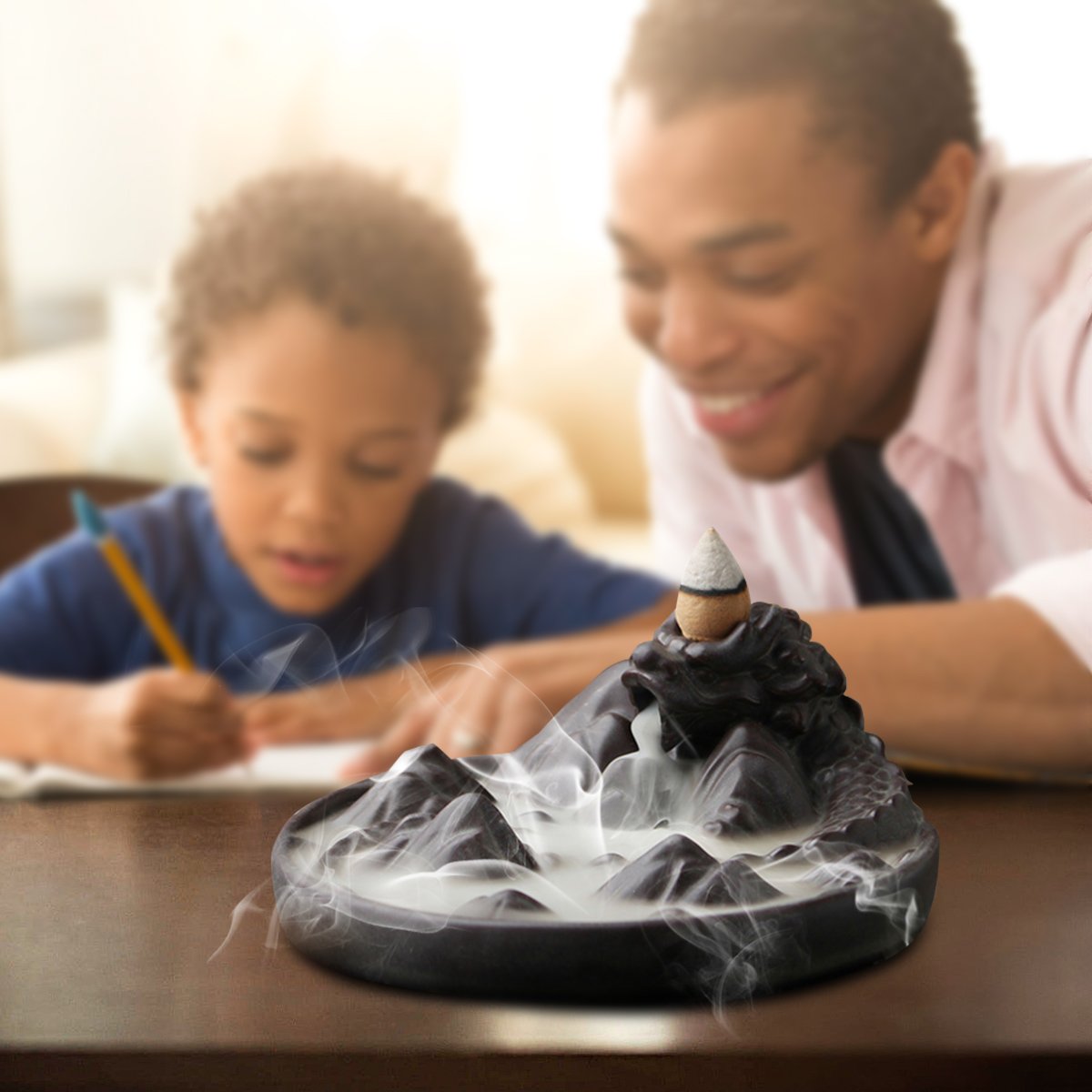 Jeteven Dragon Backflow Incense Burner with Cones Ceramic Dragon Incense Holder \'\'Dragon Mountain\'\' 12.2 x 5.2cm