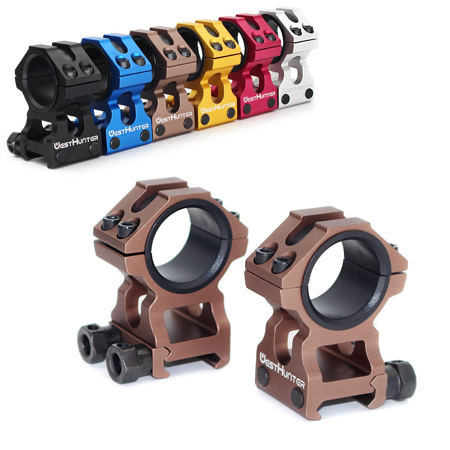 WestHunter Optics Picatinny Scope Rings, 1 Inch 30 mm Tactical Precision Scope Mount | 36 mm Center Height, Brown