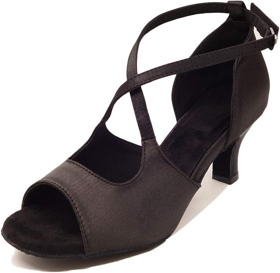 HXYOO Indoor Dance Shoes Women for Latin Ballroom Salsa Floral Satin 3" 2.5" 2" Heel