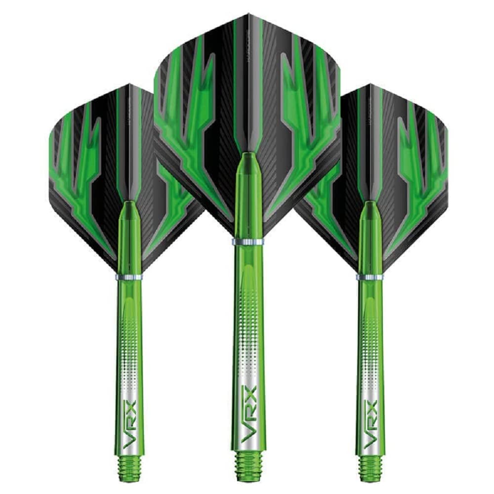 RED DRAGON Dart Flight & Stems Combo Green - 4 sets of Standard Flights and 4 sets of Medium VRX Stems Per Pack