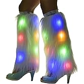 LED Leg Warmers For Women,Light up Leg warmers,Flashing Fuzzy Boot Cuffs 80s Disco Rave Wear, Leg Sleeve,White Faux Fur Festival Dance Accessories for Christmas & Party,Music Party,Novelty Dionysia