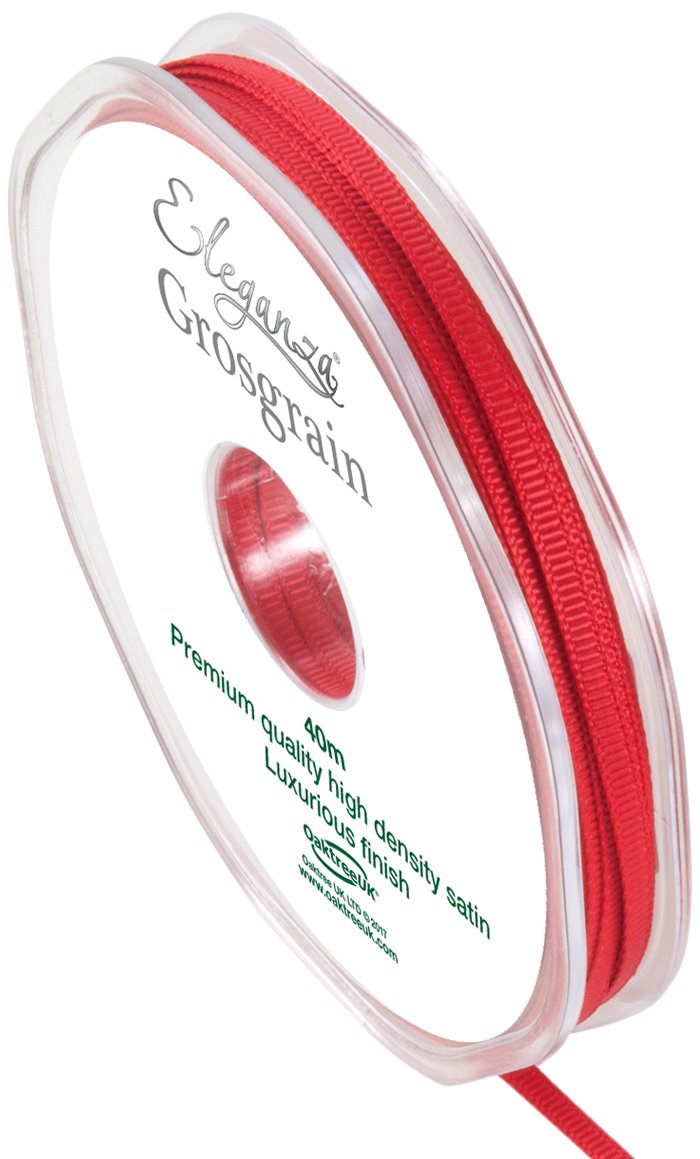 Eleganza Grosgrain Ribbon 3mm x 40m, Polyester, Red, 10 x 10 x 3 cm