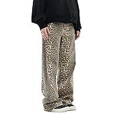 YELLOOP Leopard Print Jeans Y2k Jeans Leopard Jeans Grunge Y2k Pants Womens Baggy Jeans 2000s Leopard Pants