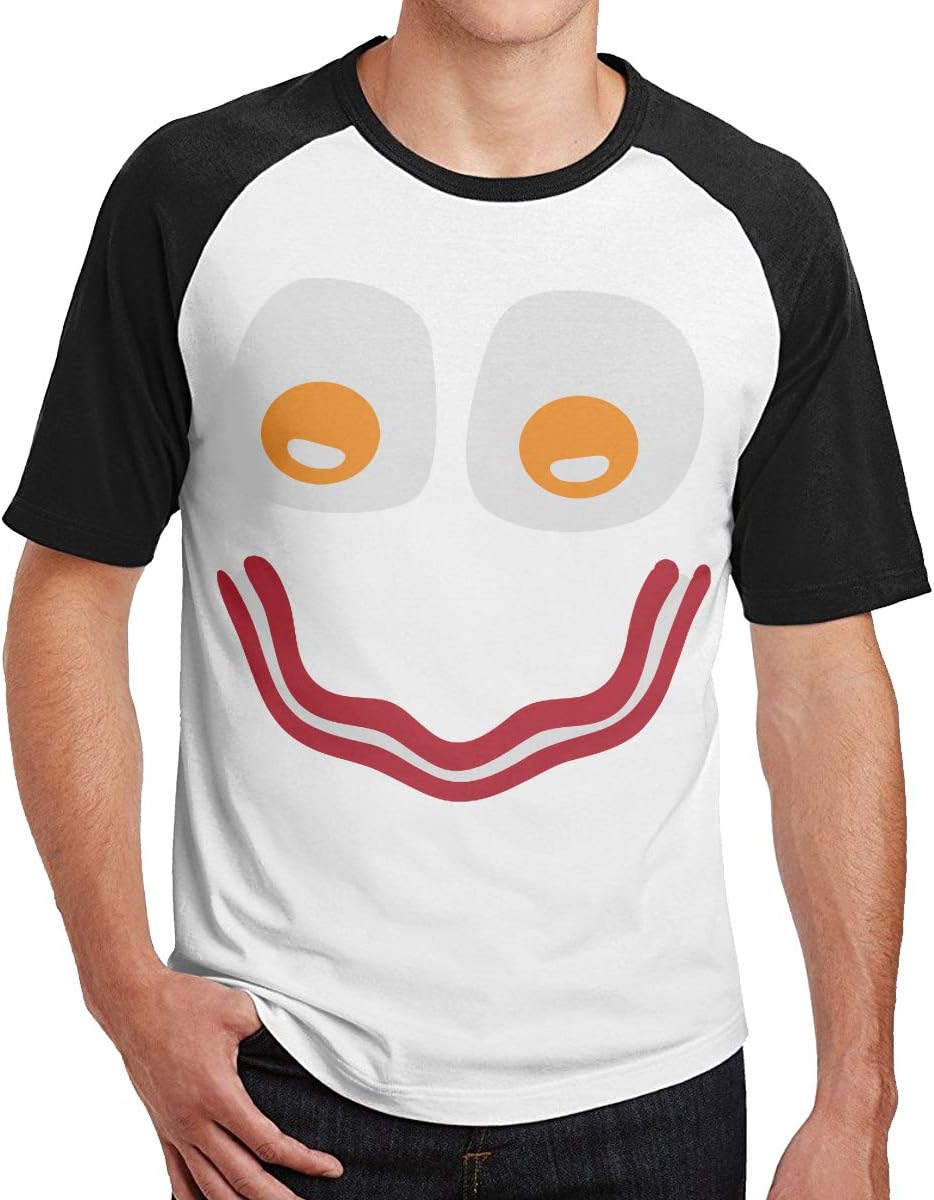 AiguanMen Bacon and Eggs Short Sleeve Baseball Tee Raglan T-Shirt Black
