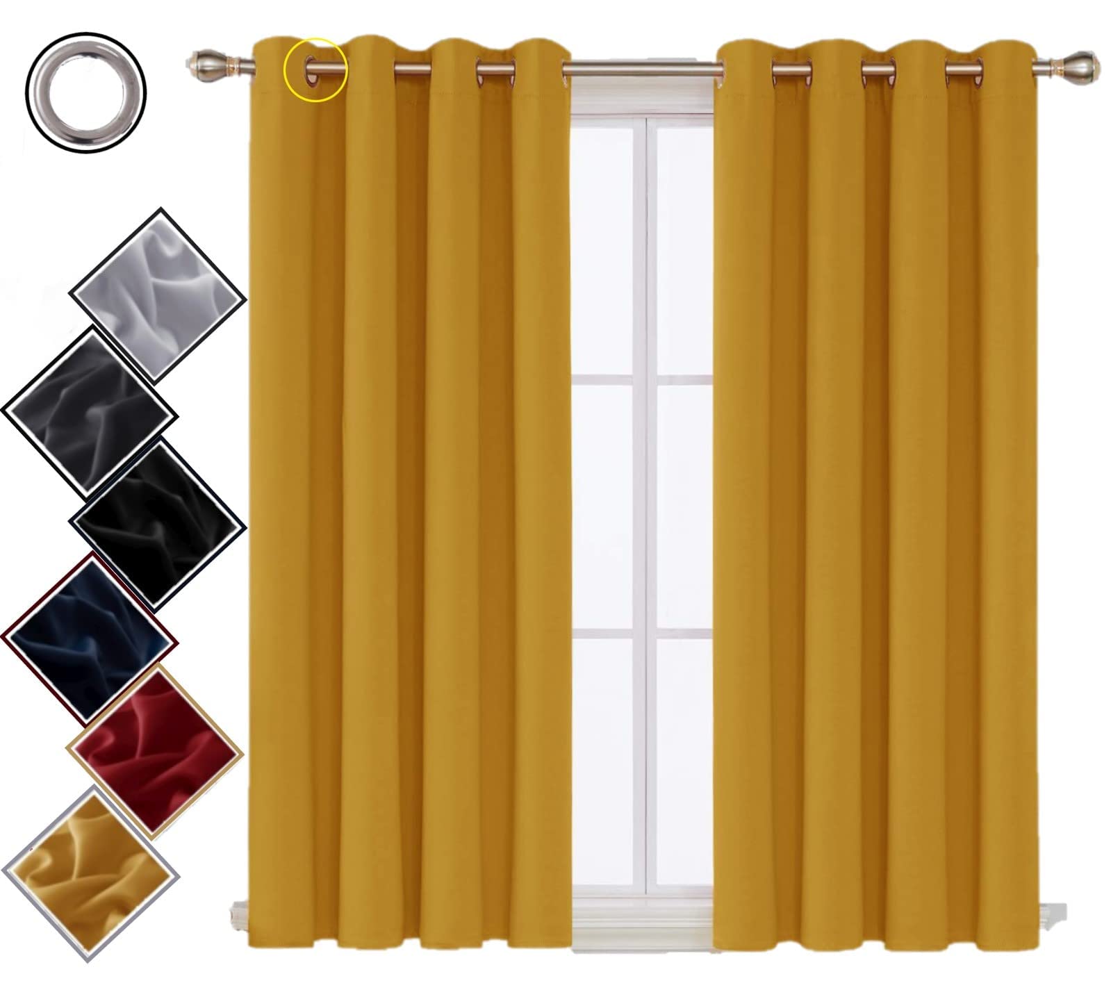funky gadgets Blackout Curtains for Bedroom Thermal Insulated Blackout Curtains 70 to 90% Light Blocking Eyelet curtains for Living Room 2 Panels, 90 x 54 Inch, Ochre Yellow