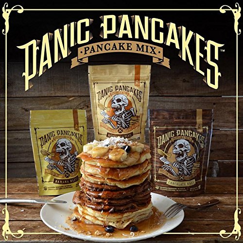 Panic Pancakes Complete Pancake & Waffle Mix Variety Pack by Sinister Labs: Buttermilk, Banana & Chocolate. Whole grain oat flour and 20g protein per serving - No Added Sugar - 11.5 oz bags (3-Pack)