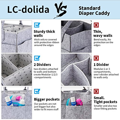 Baby Diaper Caddy Organizer,LC-dolida Nursery Storage Bin with Changeable Compartments,Felt Storage Basket for Diaper,Wipes,and Toys,Portable and Foldable Car Travel Bag-Ideal Gift for Mom Infant Boy&