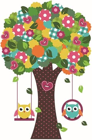 GVFTG Kawaii Búhos Árbol Flor Pegatinas De Pared Decoración De La