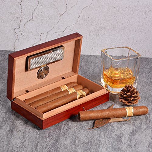 Cigar Humidor, Cigar box with Hygrometer/Humidifier for 4 Cigarsï¼ˆBrownï¼‰