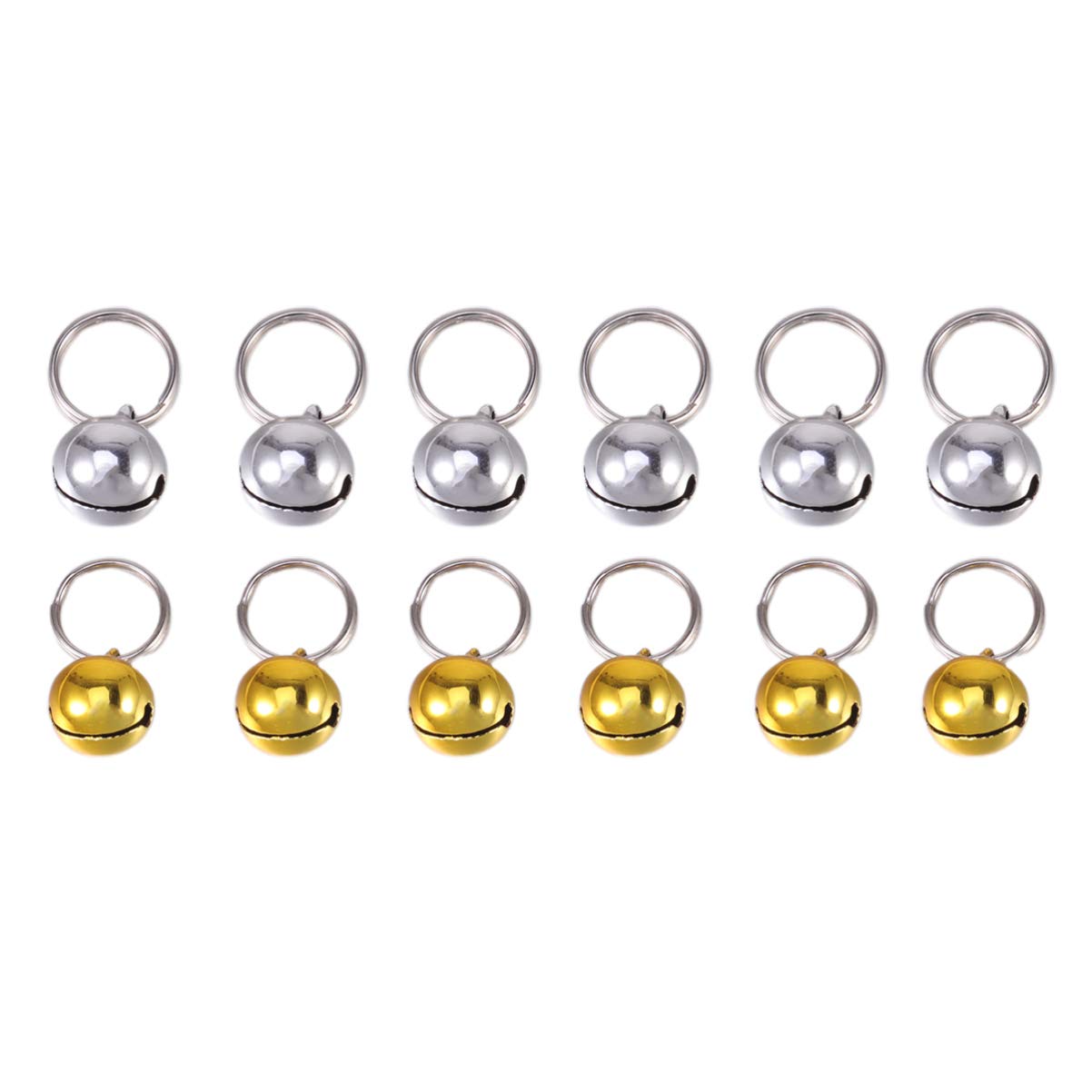 Balacoo 12pcs Dog Cat Bells Dog Charm Bells with Key Rings Save Birds Wildlife for Collars Necklace Pendant Accessories (Gold Silver) 14mm