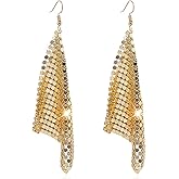 Suyi Trendy Women Earrings Metal Mesh Grid Sequins Tassel Long Drop Dangle Earrings