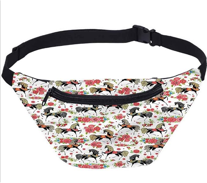 Horses Fanny Pack Bag, Abstract Floral Stallion Running