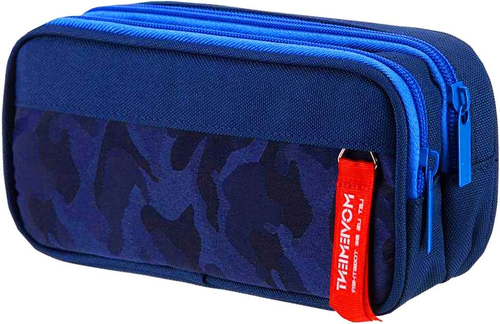 TOYESS Large Pencil Case for Boys and Girls Lightweight Triple Pockets Pencil Cases with Big Compartments for School Stationary Camouflage Blue