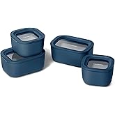 Caraway Mini Food Storage 9pc Set - Glass Storage Containers for Food - Non-Toxic Ceramic-Coated Glass - Air Release Technology - Compact & Stackable Design - Navy